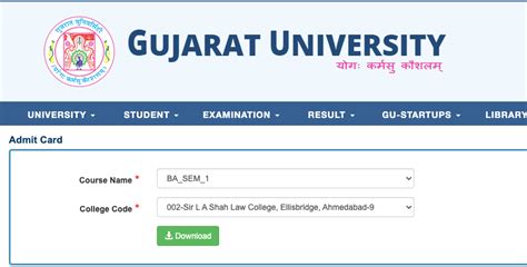 Gujarat University Hall Ticket 2024 ; {out} Sem 1 2 3 4 5 6 Admit Card