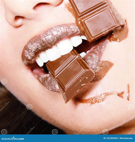 Young Fresh Beautiful Woman Eating Chocolate Stock Photo Image Of