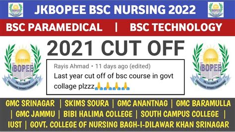 Jkbopee Bsc Nursing 2022 Cut Off Gmc Srinagar Skims Soura Etc