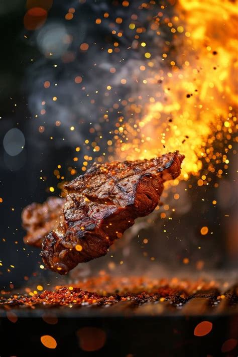 A Hearty Steak On Fire Sizzling On A Hot Grill Stock Illustration Illustration Of Dinner