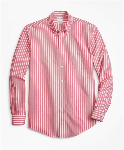 Brooks Brothers Cotton Non Iron Regent Fit Wide Stripe Sport Shirt In