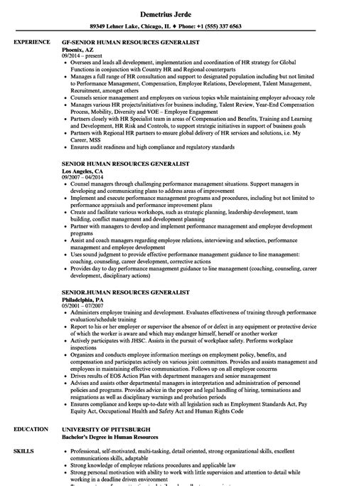 Senior Human Resources Generalist Resume Samples Velvet Jobs