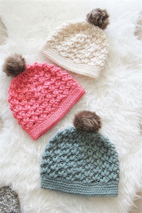 Crochet Puff Stitch Beanie Winter Blossom Hat Crochet Dreamz