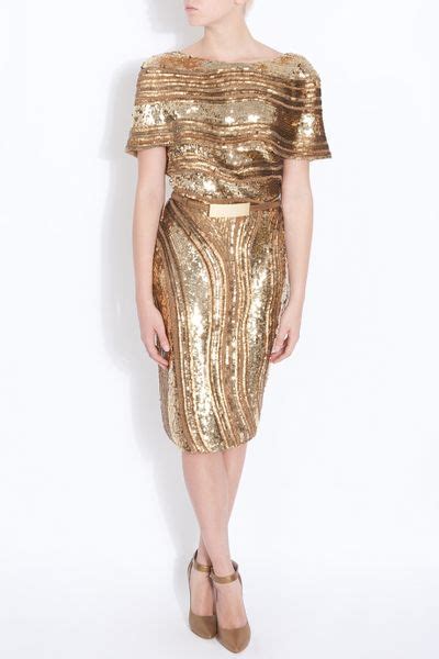 Elie Saab Shawl Sleeve Dress In Gold Lyst