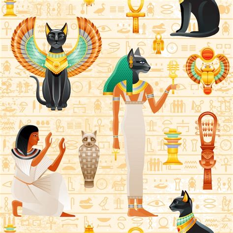 Mod Le Sans Couture De L Gypte Antique D Esse De Chat Bastet Vieux