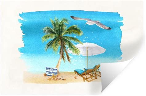 Muurstickers Sticker Folie Strandstoel Parasol Palmbomen