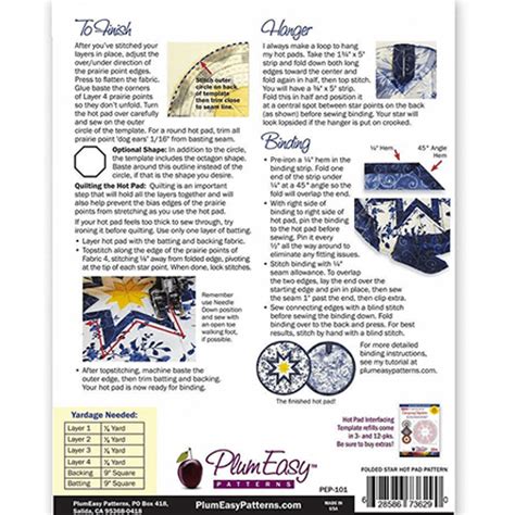 Plum Easy Folded Star Hot Pad Pattern Round Northwest Sewing Center