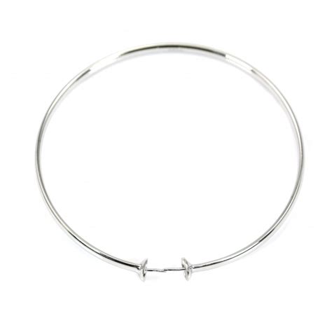 Bracelet R Glable Jonc Plat Pour Perle Semi Perc Argent Rhodi