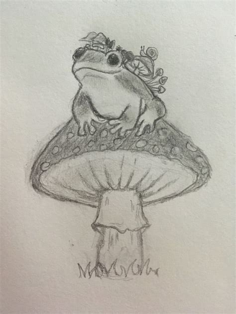 Frog on a mushroom Drawing in 2023 | Mushroom drawing, Doodle art ...