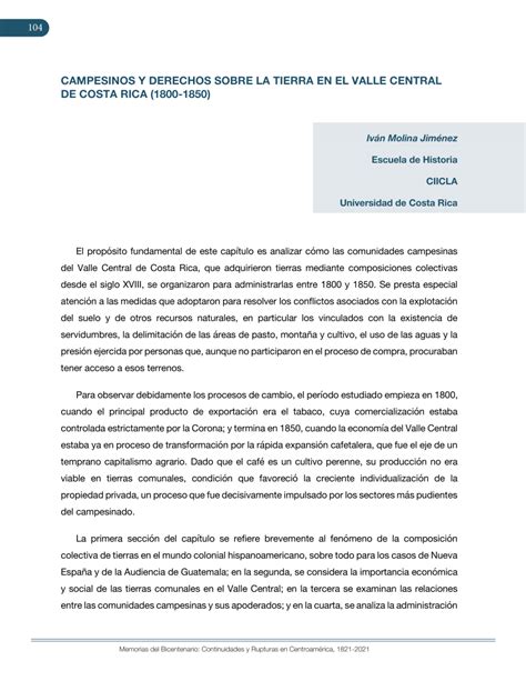 Pdf Campesinos Y Derechos Sobre La Tierra En El Valle Central De