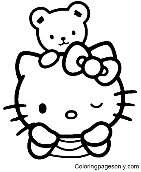 Hello Kitty with Toy Bear Coloring Page - Free Printable Coloring Pages