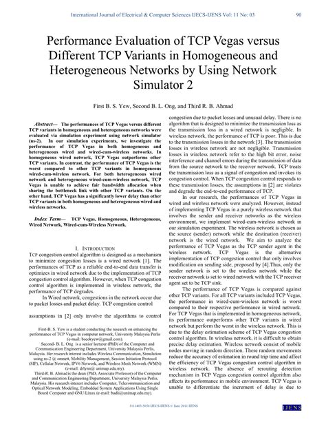 Performance Evaluation Of Tcp Vegas Versus Different Tcp Variants In Homogeneous And