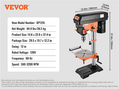 Vevor In Benchtop Drill Press V Variable Speed Cast Iron