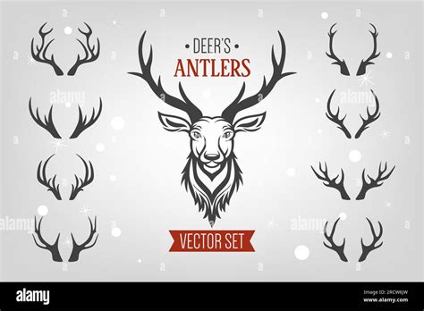 Vector Christmas Reindeer Horns Antlers Deer Horn Silhouettes Hand