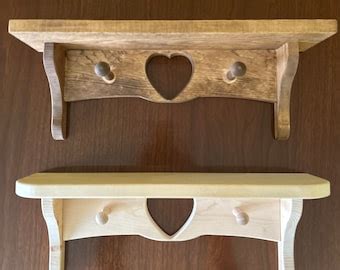 Wood Wall Shelf With Heart Vintage Wood Curio Shelf Hook Knick Knack