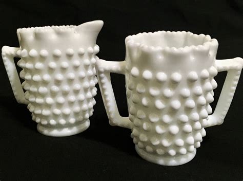 Fenton Milk Glass Hobnail Creamer and Sugar