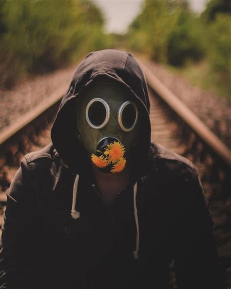 Premium Photo Person Wearing Gas Mask