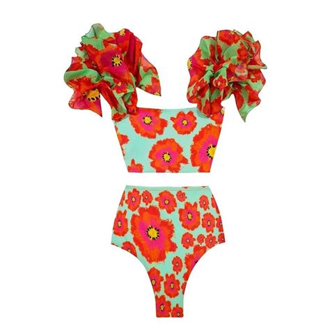 New Sexy Ruffle Bikini Set High Waist Print Floral Swimsuit Strappy Swimwear Women Bathing