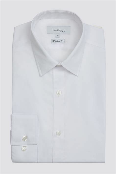 Limehaus Regular Fit Single Cuff Forward Point Collar White Poplin Shirt