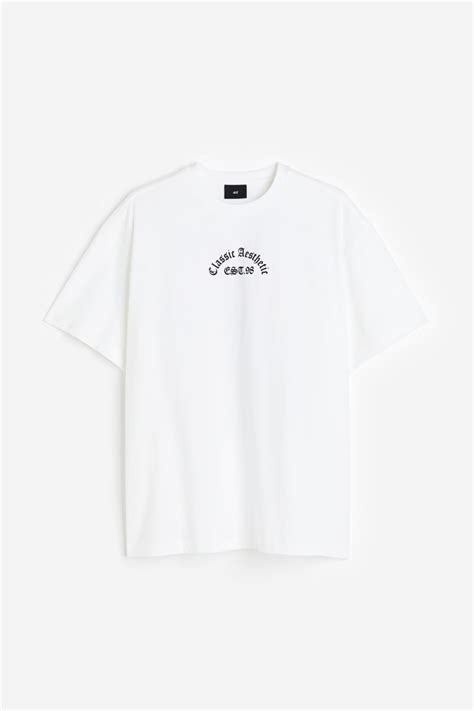 Loose Fit Print Tee White Classic Aesthetic Men Handm Au