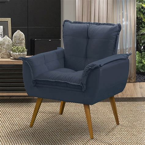 Poltrona Para Sala Decorativa Opala Luxo Suede Azul Adonai Estofados