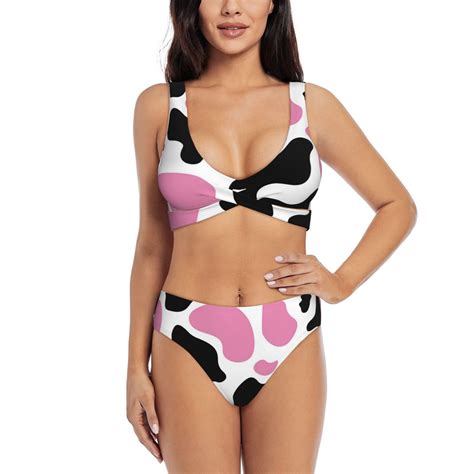 Ocsxa Cow Spots Pattern Women S Bikini Swimsuit Front Cross Two Piece Bathing Suit Medium