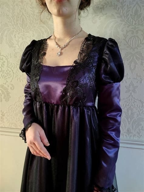 Emma Style Regency Dress Satin And Black Lace Etsy Canada In 2024