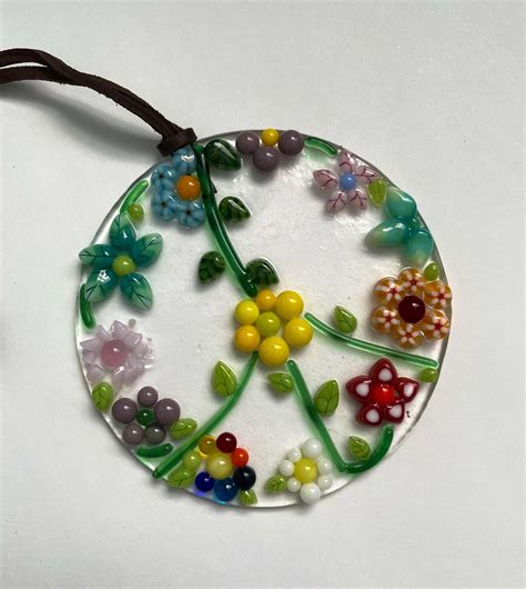 Fused Glass Flowery Peace Sign Flowers Peace Sign Peace Etsy