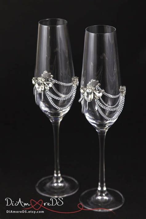 Сrystal Engraved Wedding Glasses Bling Wedding Champagne Flutes Personalized Champagne Flute