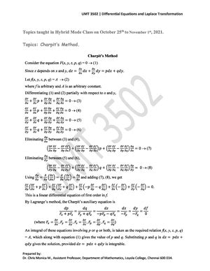 Inverse Laplace Transform UMT 3502 Differential Equations And