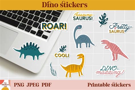 Dino stickers Printable sticker set Dino stickers for laptop