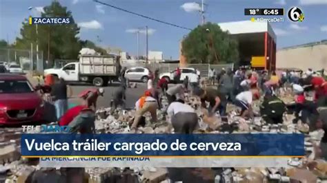 Vuelca tráiler cargado de cerveza en Zacatecas Telediario México