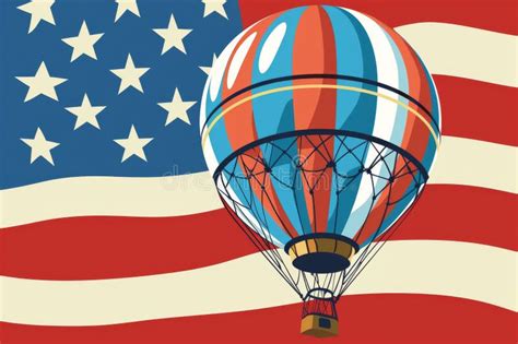 Patriotic Hot Air Balloon Illustration Against An American Flag Background Stock Image Image