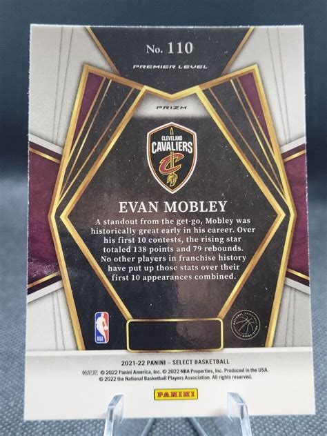 Evan Mobley Panini Select Premier Level Blue Prizm Rookie Rc