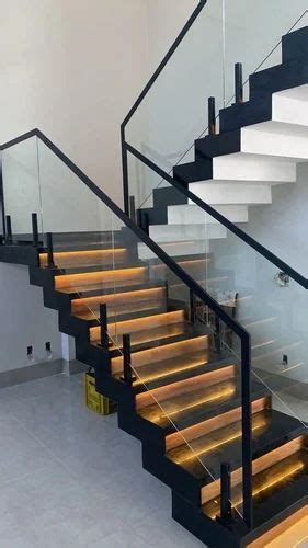 Black Stairs Stainless Steel Glass Pvd Coated Staircase Railing For