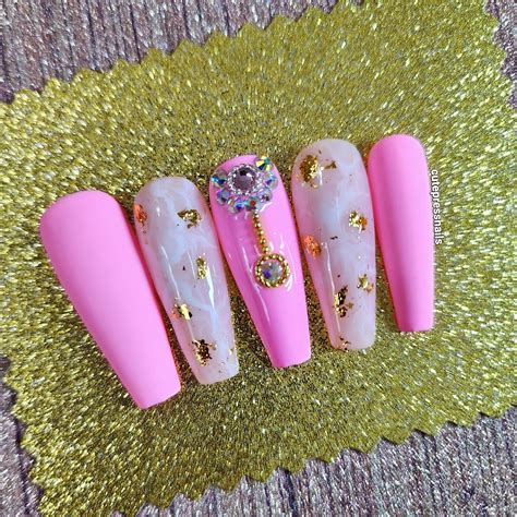 Pink Marble Press On Nails Nude Marble Nails Gold Nails Etsy