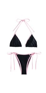GORGLITTER Women S Colorblock Halter Bikini Set Tie Side 2 Piece Swimsuit Triangle Bathing Suit