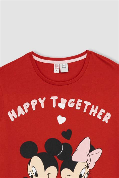 Kırmızı Kadın Fall in Love Disney Mickey Minnie Regular Fit Bisiklet