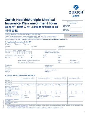 Fillable Online Zurich HealthMultiple Medical Insurance Plan Enrollment