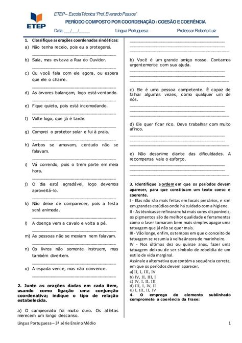 Tirinhas Com Orações Coordenadas Sindéticas E Assindéticas Com Gabarito
