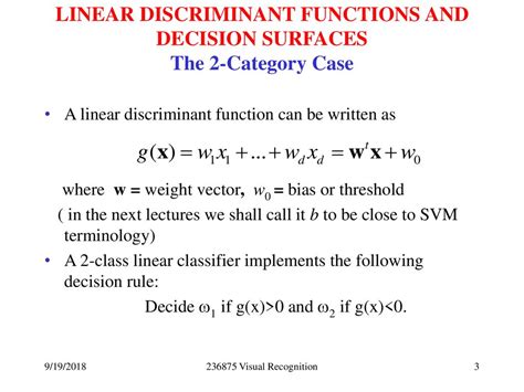 Linear Discriminant Functions Ppt Download