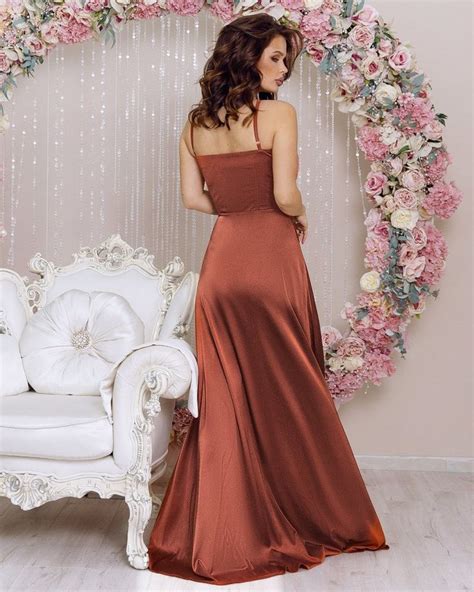 Rust Satin Silk Bridesmaid Dress Maxi Flared Gown Etsy In 2021 Bridesmaid Dresses Silk