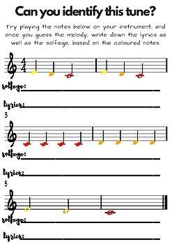 Hot Cross Buns Colored Sheet Music Identification Sheet Music Music Solfege