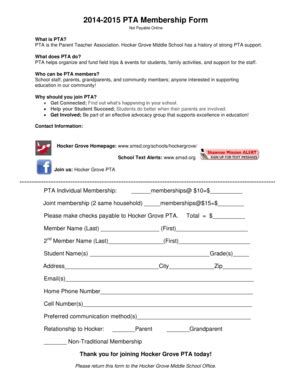 Fillable Online Hockergrove Smsd Pta Membership Form Hocker