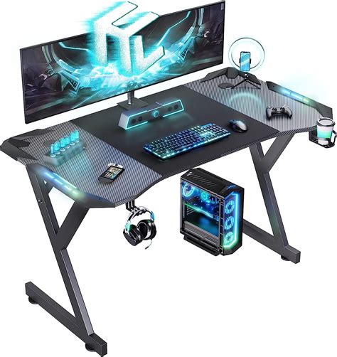 Amazon Hldirect Inch Gaming Desk With Led Lights Ergonomic