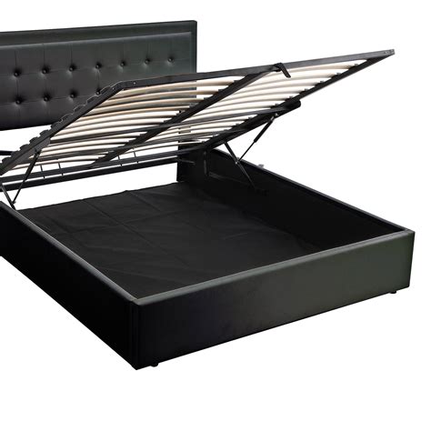 Queen Size Upholstered Led Platform Bed With Hydraulic Storage System