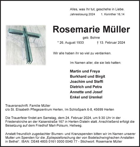 Traueranzeigen von Rosemarie Müller sich erinnern de