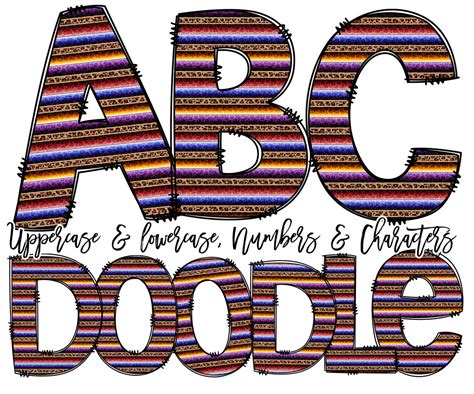 Doodle Font Serape Doodle Letters Serape Alphabet Pack Serape Pattern