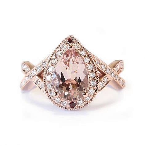 Pear Shape Pink Morganite Engagement Ring Twist Infinity Band Pear