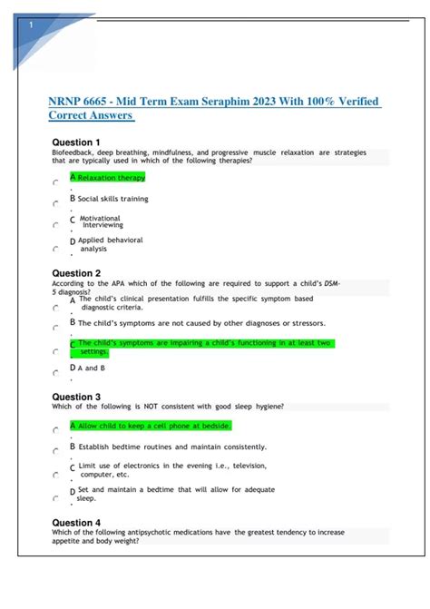 Nrnp Mid Term Exam Seraphim With Verified Correct